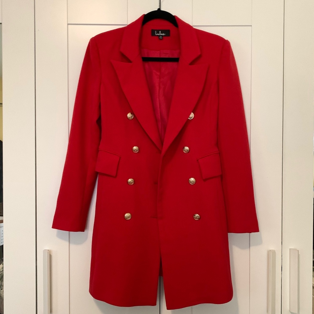 Long Red Gold Button Blazer